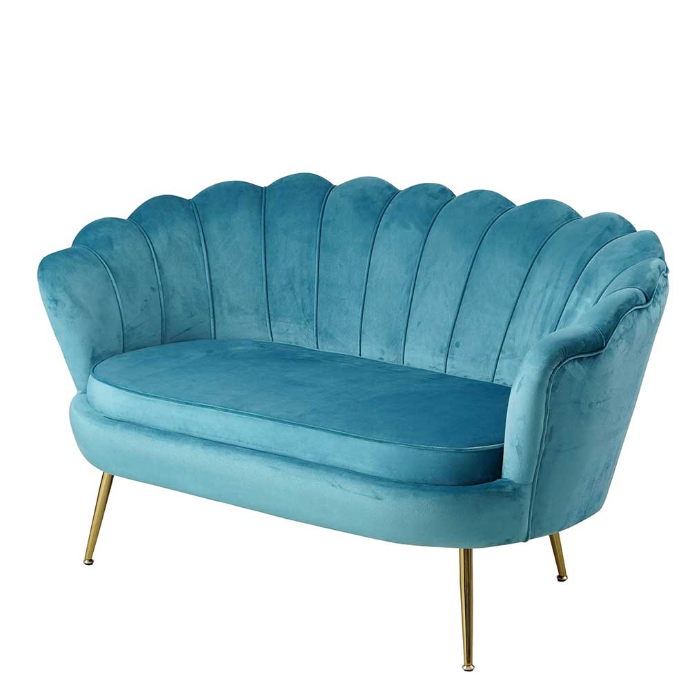 Muschel Designsofa in Blau Samt - Jeeni