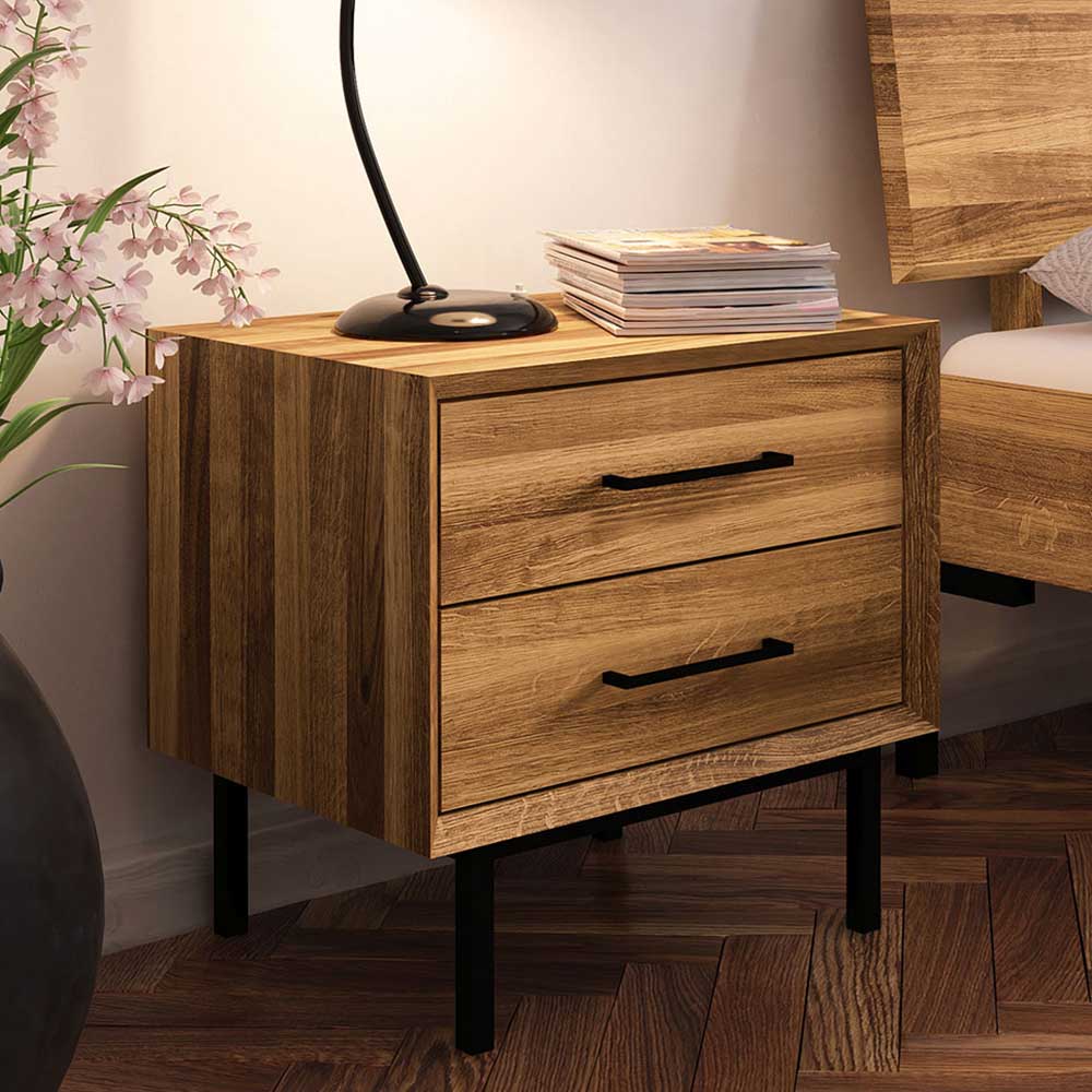 Wildeiche Bett mit Fischgrät Design Kopfteil - Kerfa