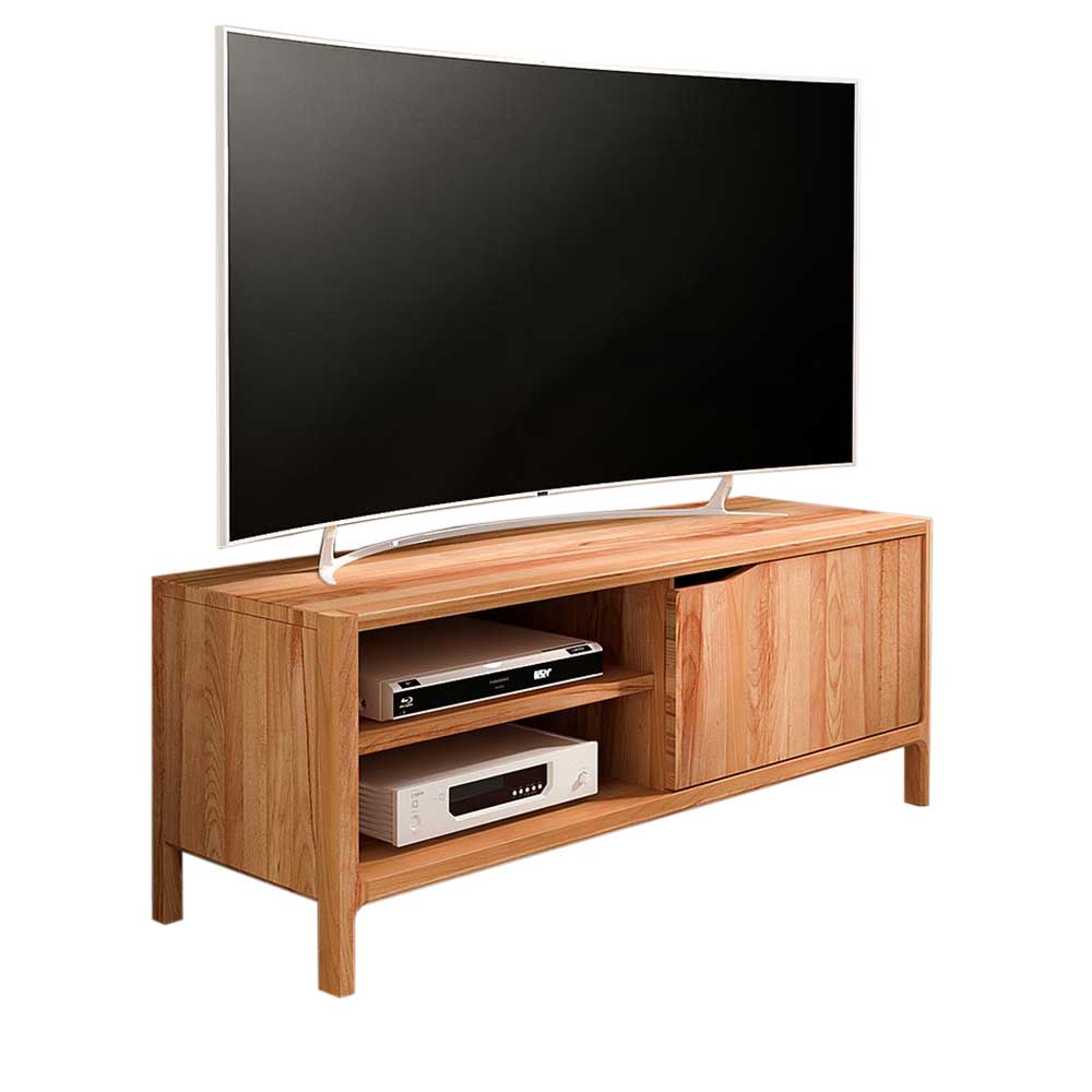Massivholz TV Lowboard aus Kernbuche mit einer Holztür und Ablagefächern für das TV-Gerät – Lana