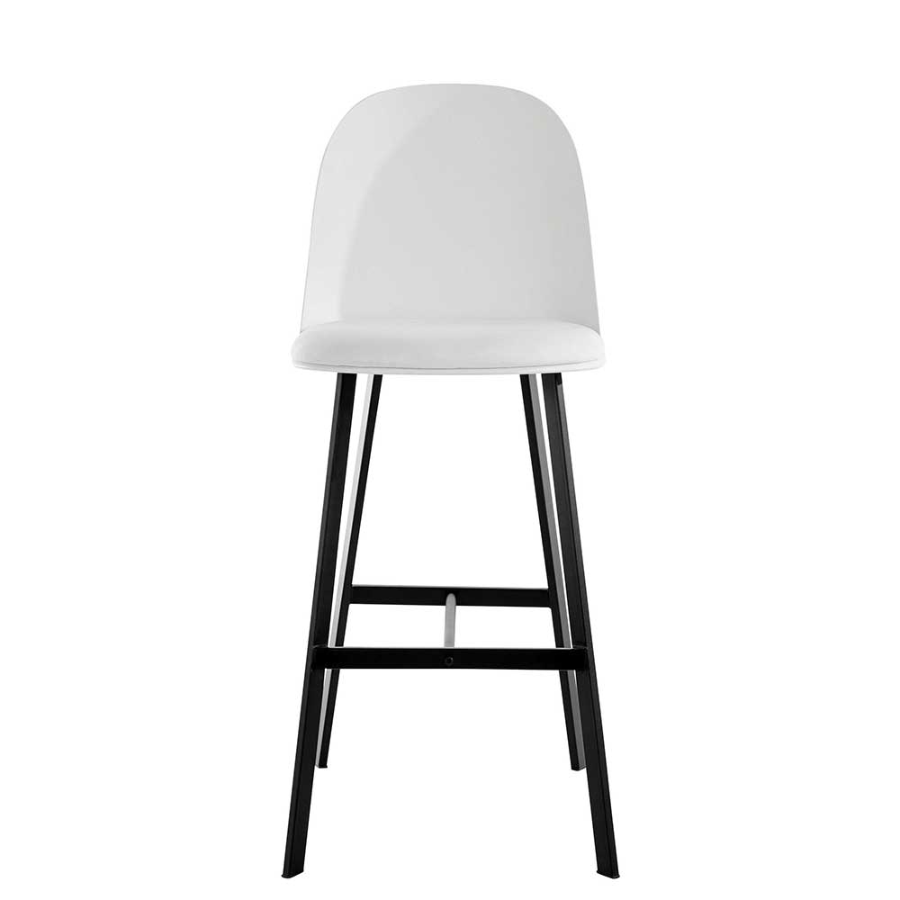 Weißer Barstuhl mit ergonomischer Sitzschale und stabilen schwarzen Beinen im modernen Design – Tujamy