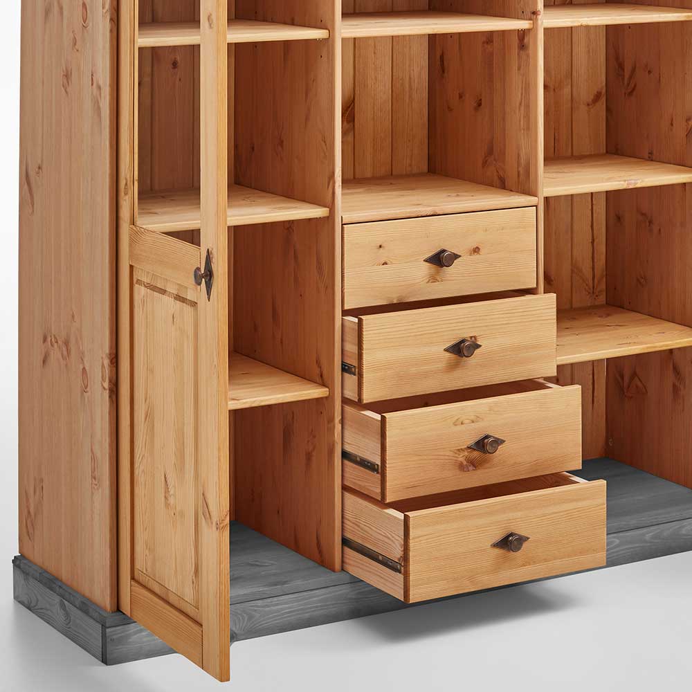 Landhaus Highboard mit Glas aus Kiefer - Eshelas