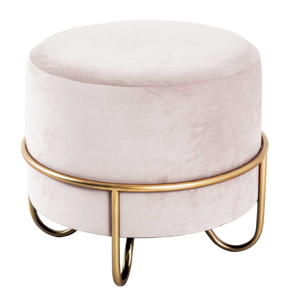 Runder Sitzhocker mit Samt in Creme - Zaydon