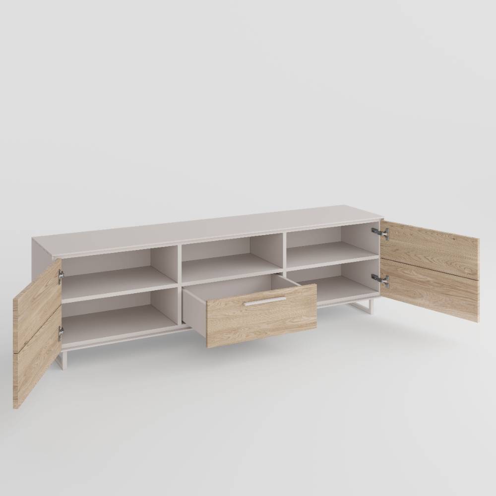 TV-Lowboard in Kreideweiß und Eiche Bianco - Loca