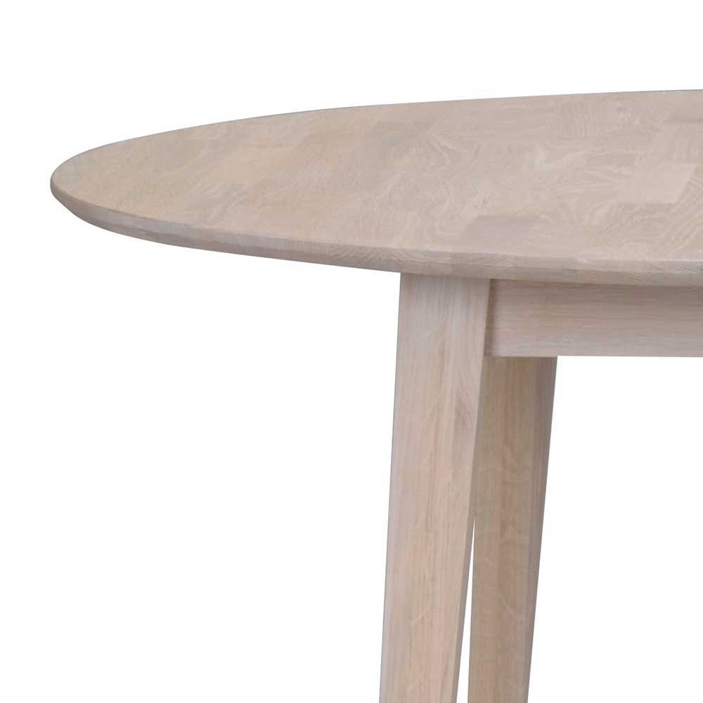 Ovaler Esstisch Eiche White Wash & 4 Stühle Pessoa mit Webstoff Grau (fünfteilig)