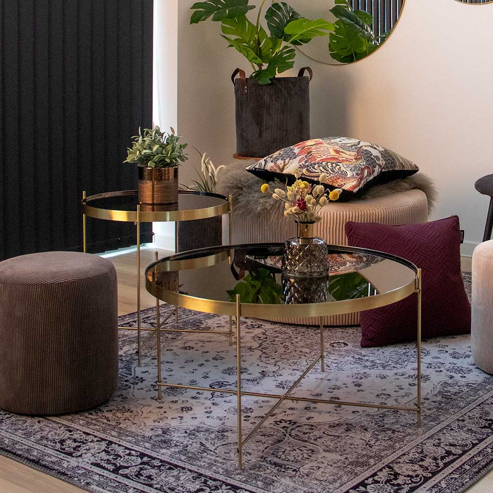 70cm runder Glas Couchtisch mit Stahl in Messing - Vally
