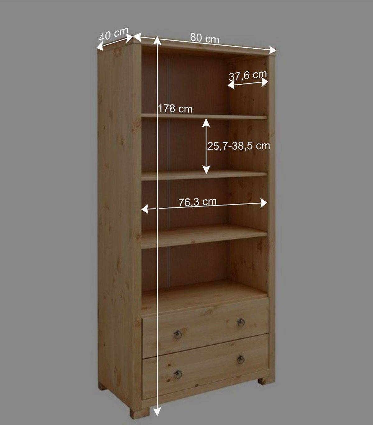 178cm hohes Kiefernholz Regal mit 4 Fächern - Vinidad