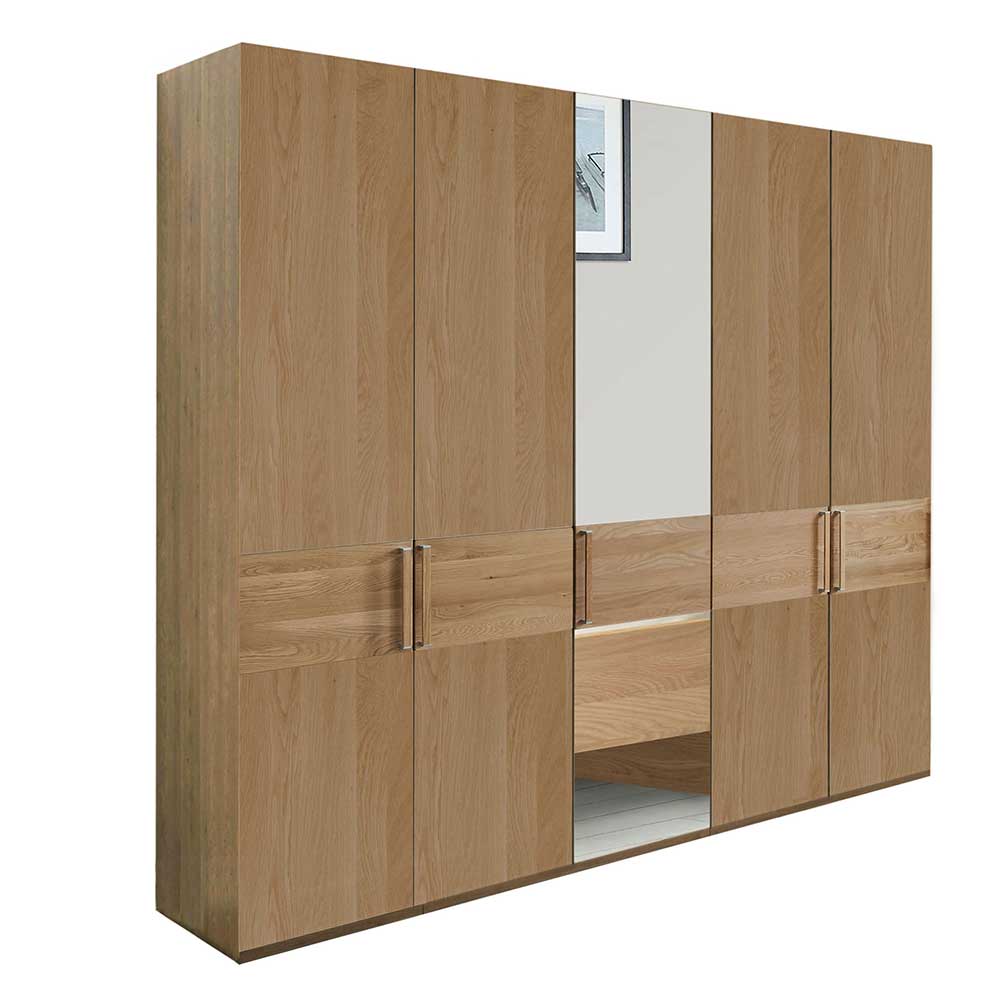 Fünftüriger Schlafzimmerschrank aus Eiche mit Spiegelfronten und Schubladen – Emdsiva
