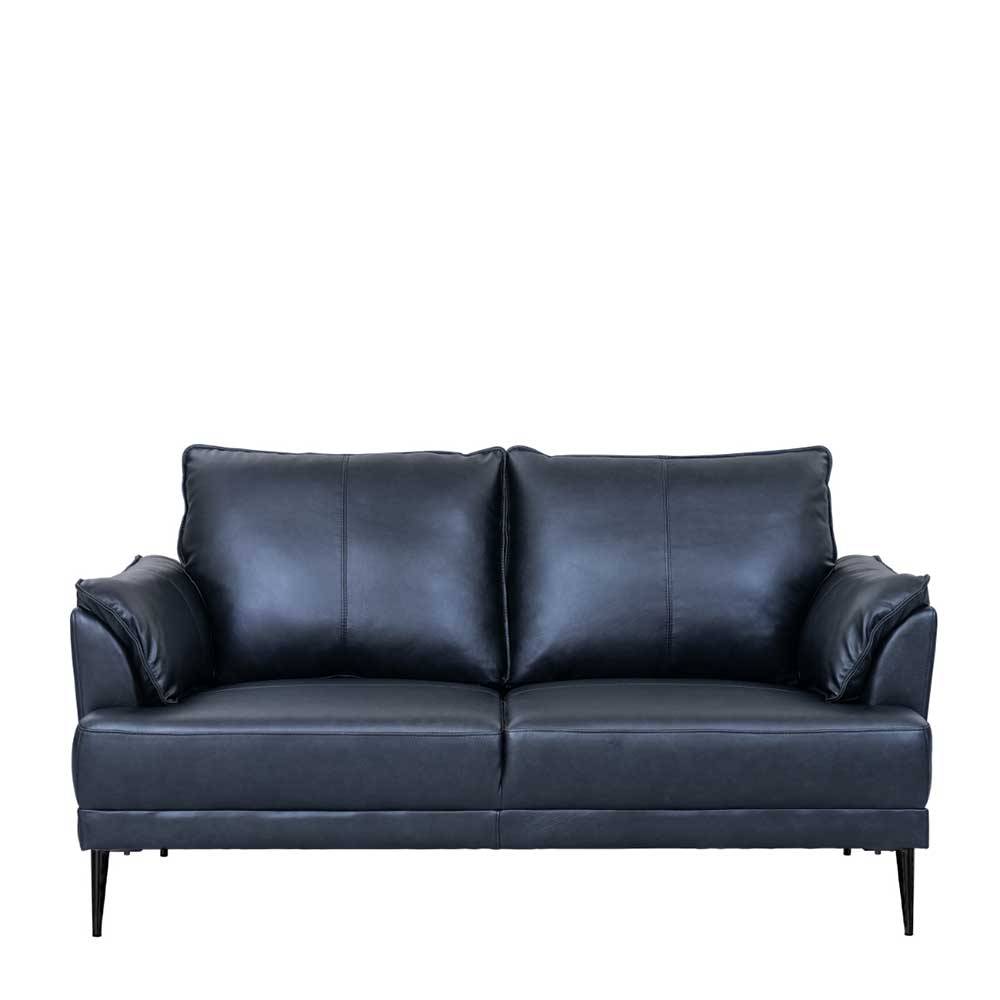 Schwarze Wohnzimmercouch aus Leder in Vintage Optik - Lagon