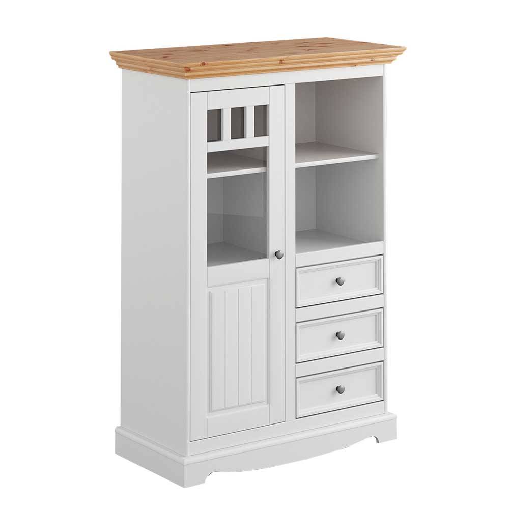 Country Style Highboard in Weiß & Kiefer Natur - Vitablo