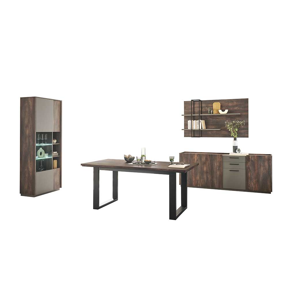 Vierteilige Esszimmermöbel Kombination mit Vitrine, Esstisch, Sideboard und Wandregal – Mundo