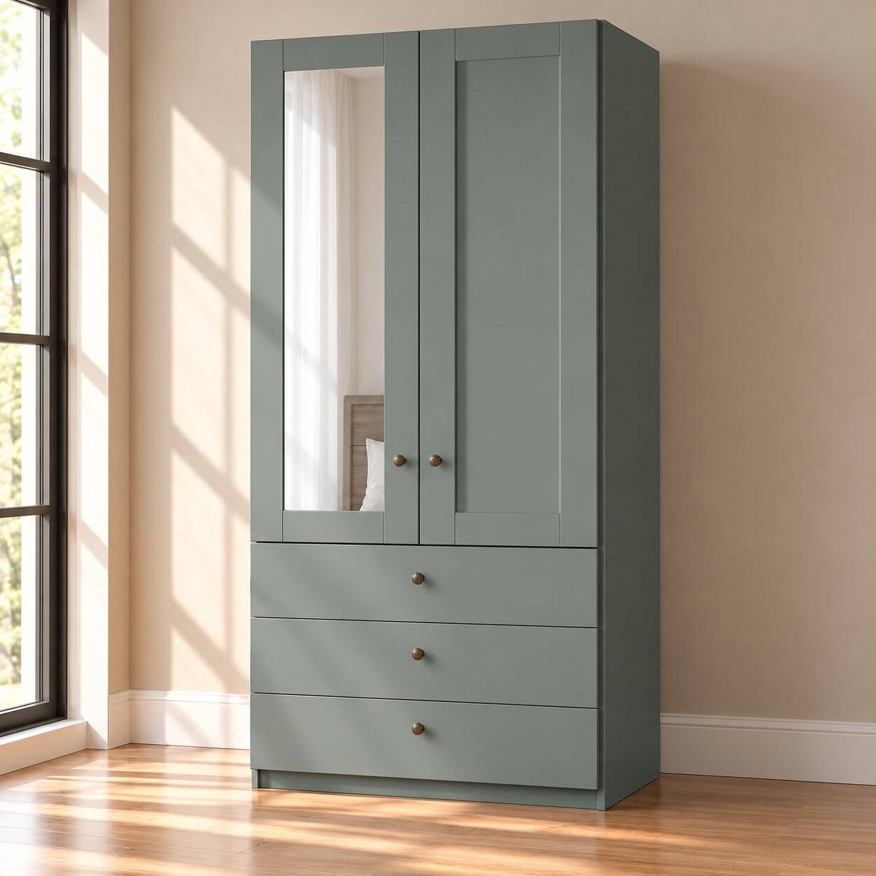 Kombi-Schlafzimmerschrank in Graugrün - Rajavo