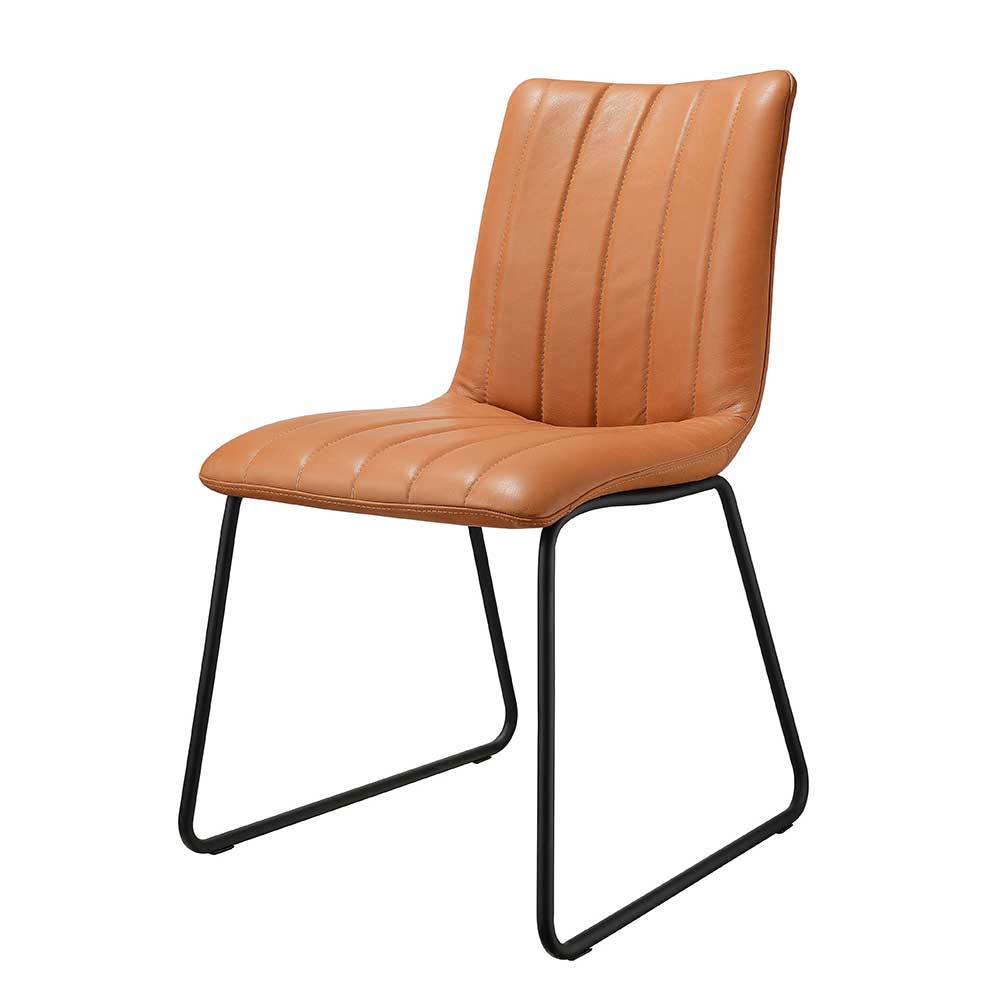 Leder Polsterstuhl in Cognac - Kanini (2er Set)