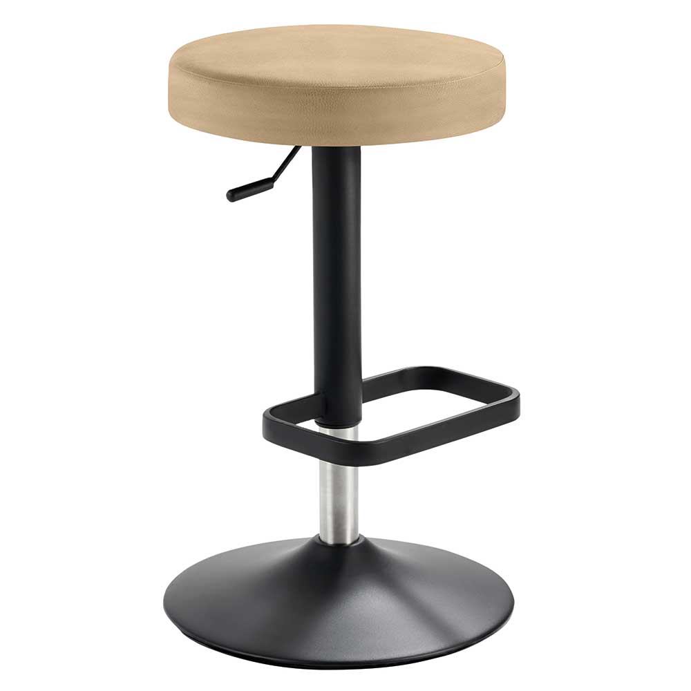 Runder Barhocker in Beige Microfaser - Rankita