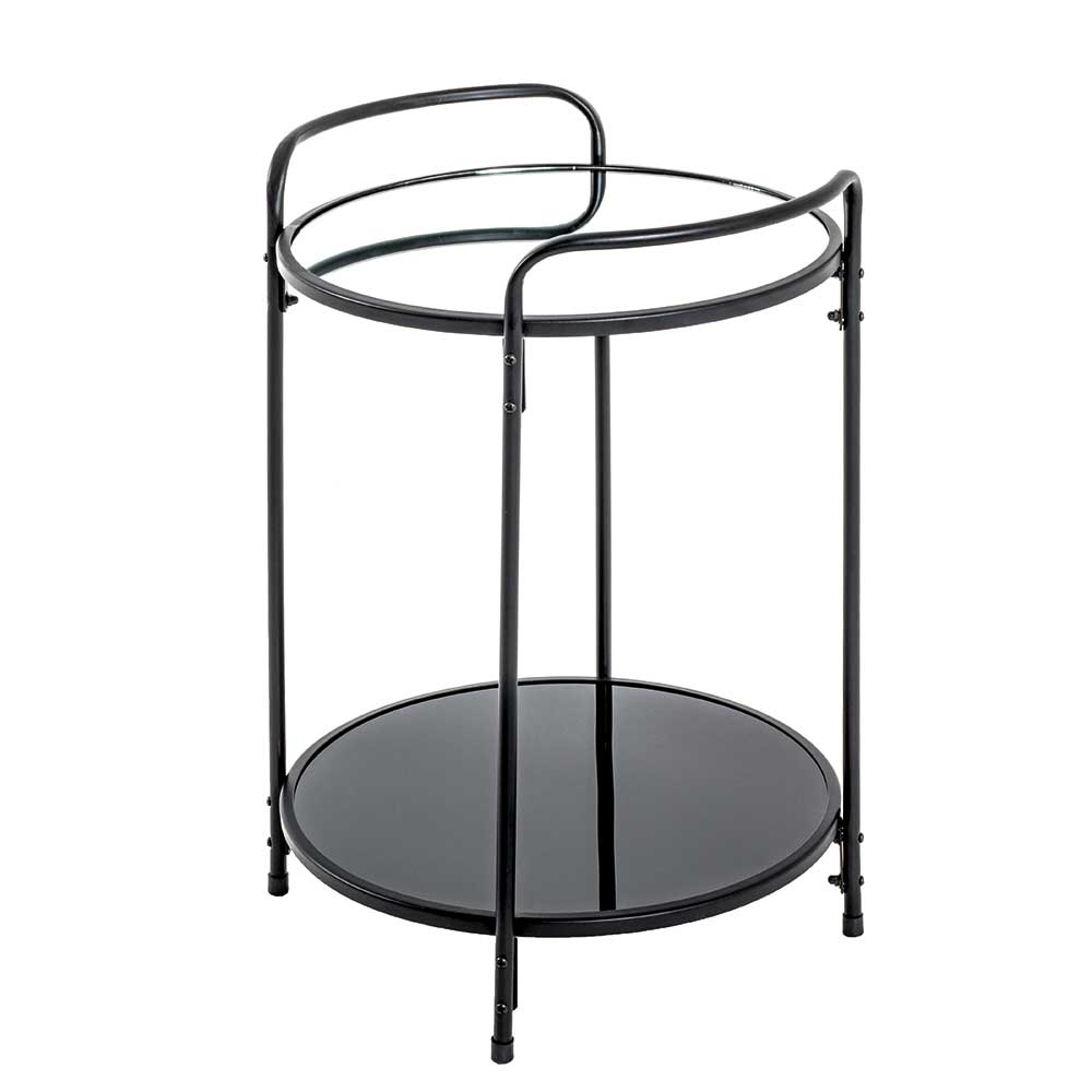 Eleganter runder Metall-Beistelltisch mit verspiegelter Tischplatte – Vramossa