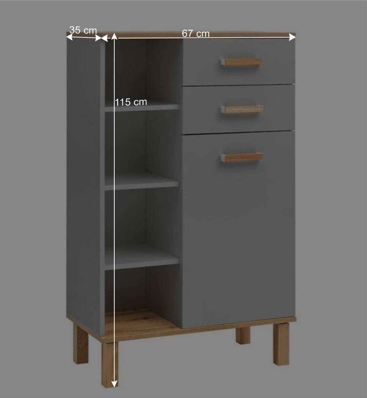 Bad Highboard in Platingrau und Eiche - Nienzo
