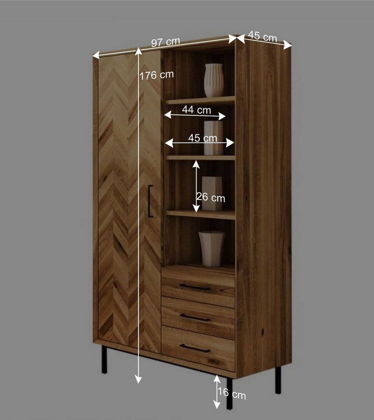 Wohnzimmer Schrank mit Tür Fischgrät Optik - Kerfa