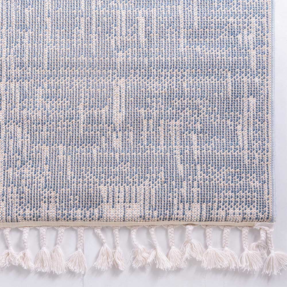 Teppich Läufer in Blau und Creme gemustert - Jilys