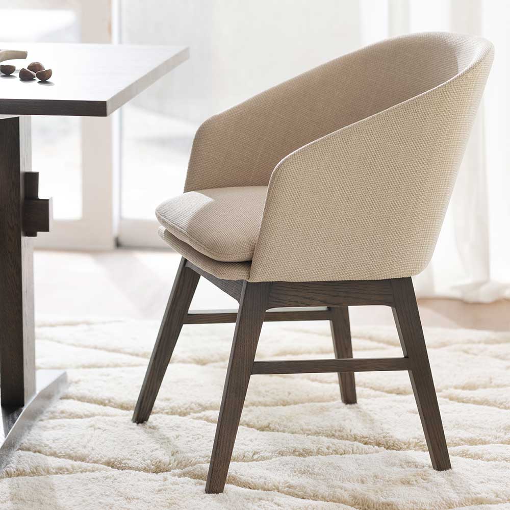 Gerundeter Polsterstuhl in Beige - Relivio (2er Set)