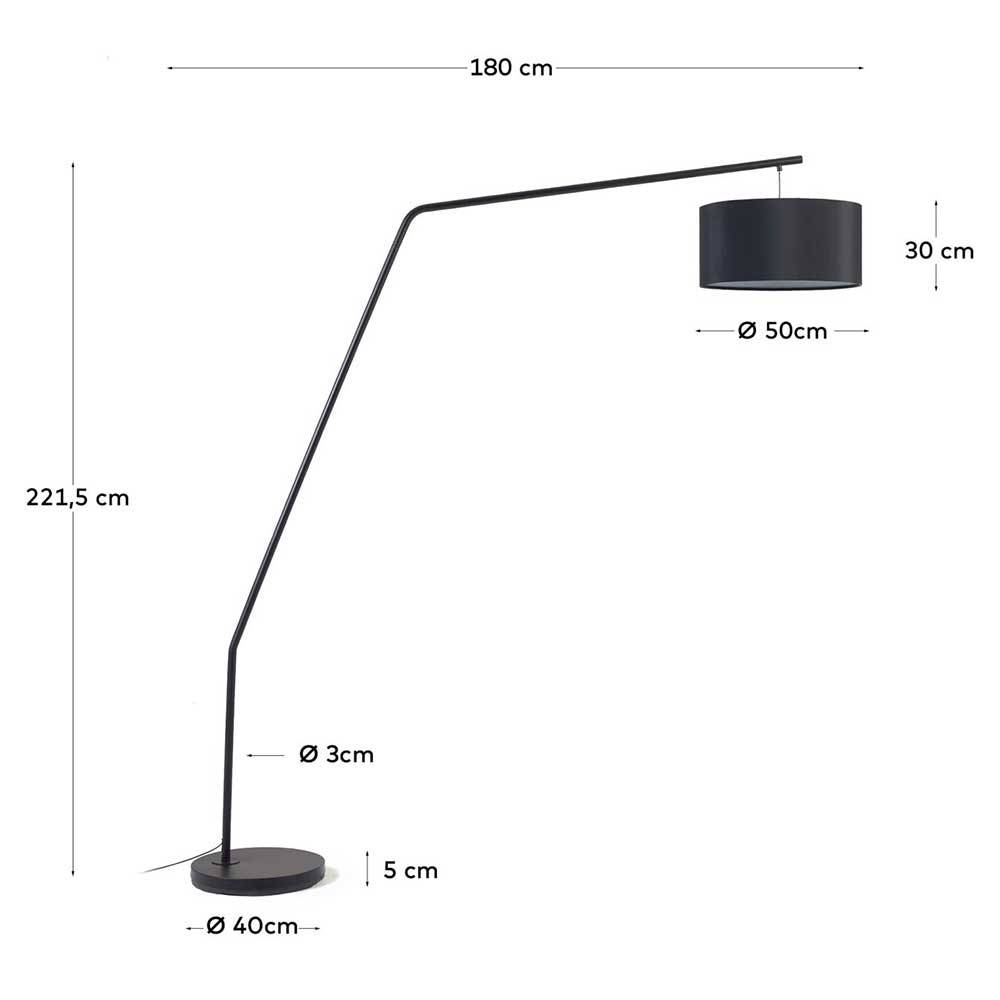 Maße und Abmessungen der schwarzen Bogenlampe für den Wohnbereich – Juwan