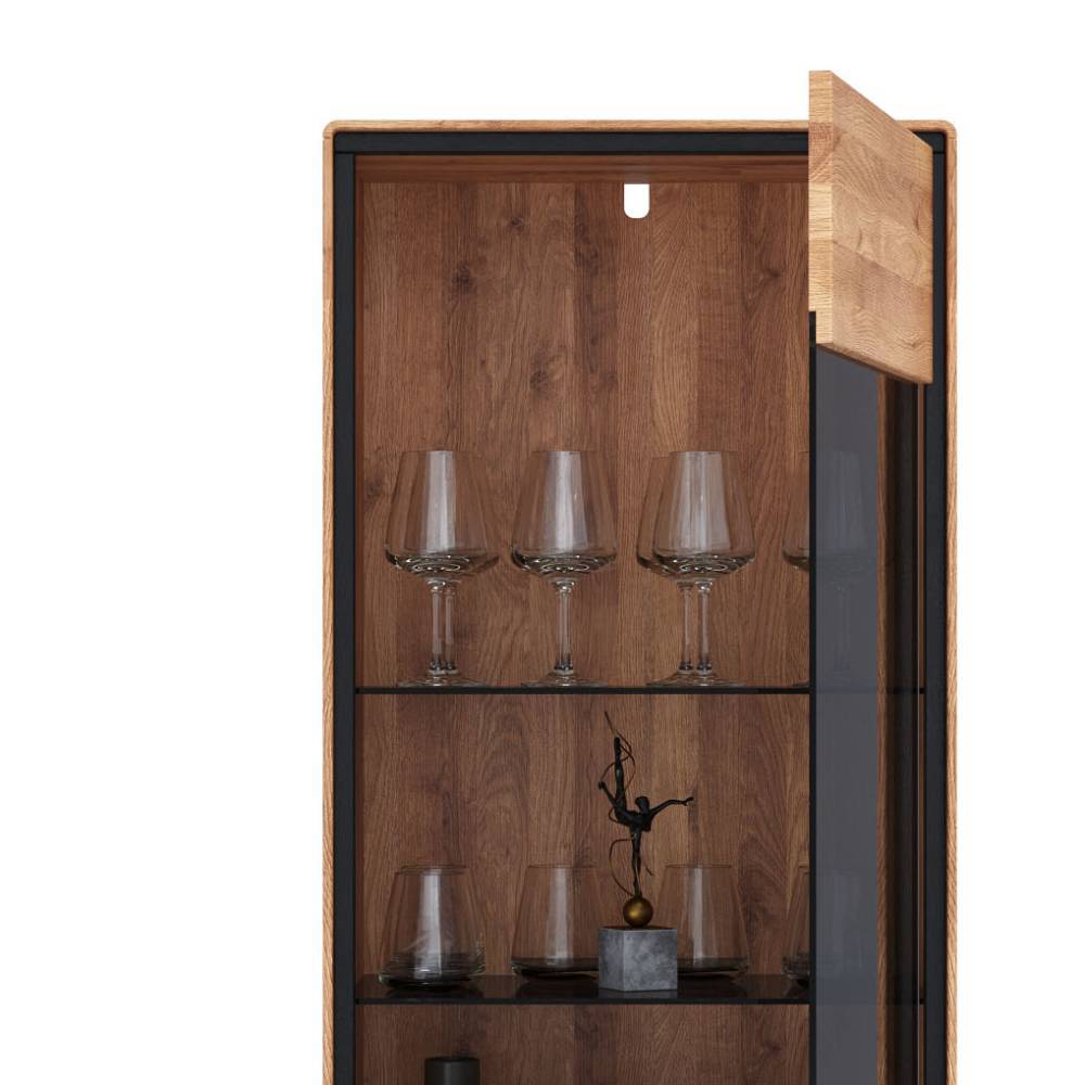 Wildeiche Vitrine in Natur mit Schwarz - Shipper