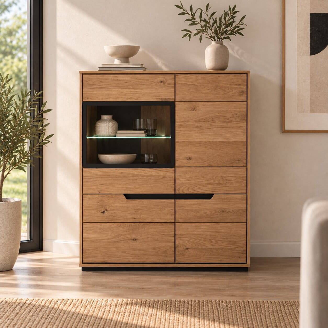 Highboard mit Glaseinsatz in Wildeiche - Pulvaria