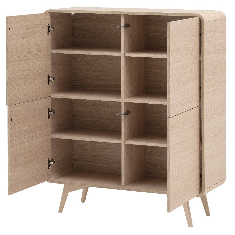 Offenes Highboard mit vier Türen und variablen Einlegeböden in Eiche Optik – Embrus