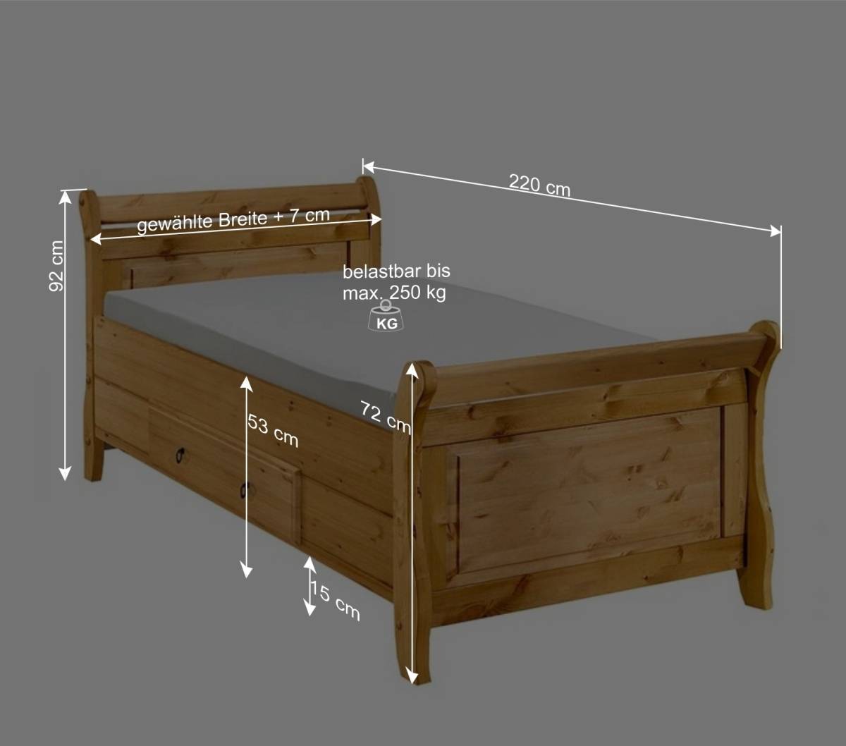 Landhaus Kiefernholz Bett mit Schublade - Cabressan
