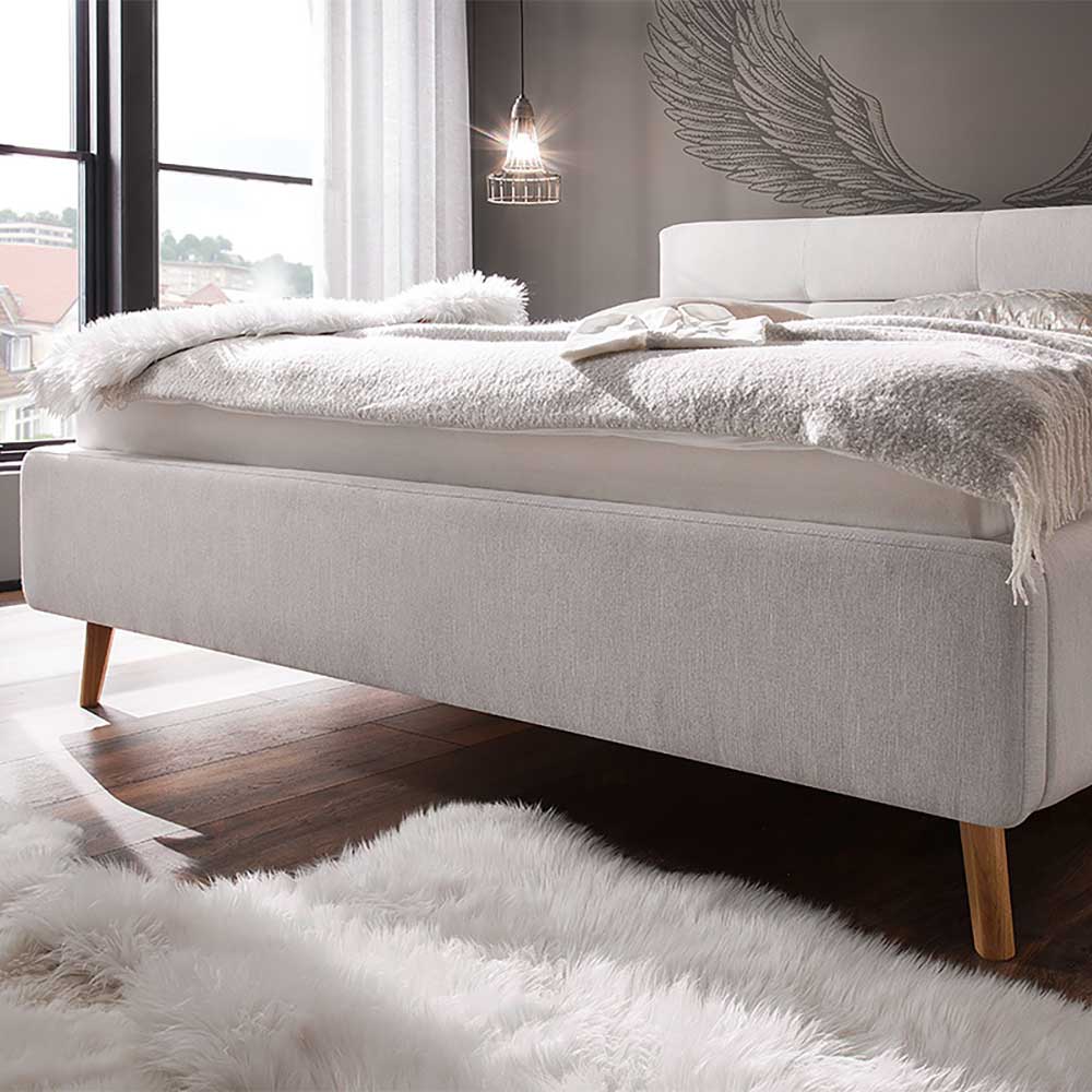 Elegantes Stoffbett in Hellgrau & Eiche - Yilton