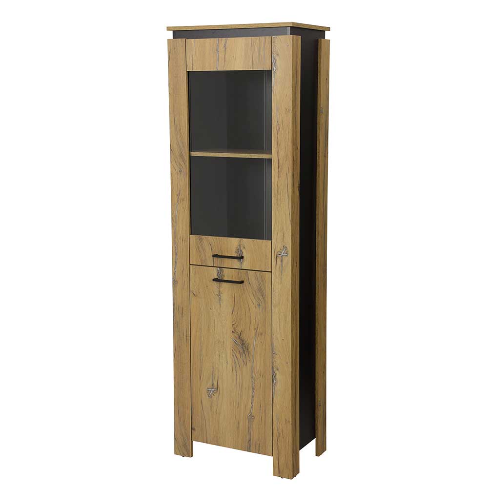 60x190x38 Vitrinenschrank in Zinneiche NB - Traudarian