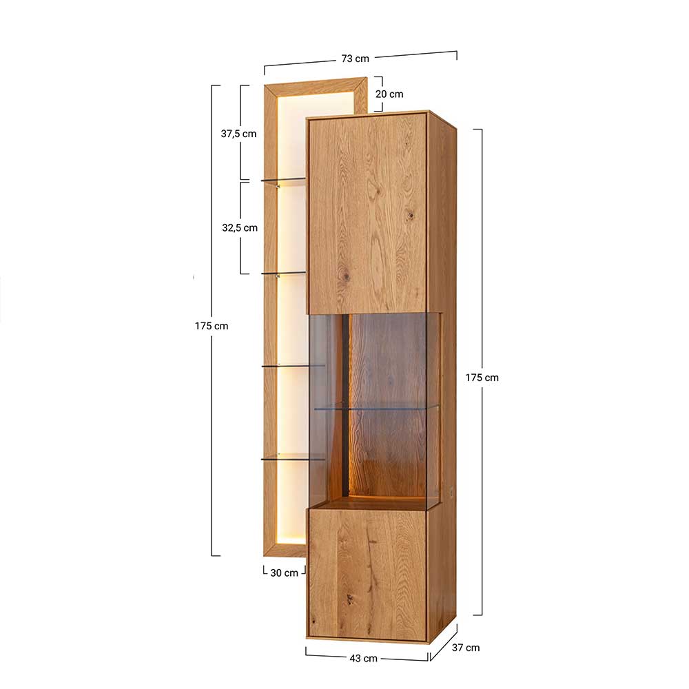 Hängende Vitrine mit Regal in Holzoptik, moderne Wandvitrine Maße und Abmessungen – Cocondar