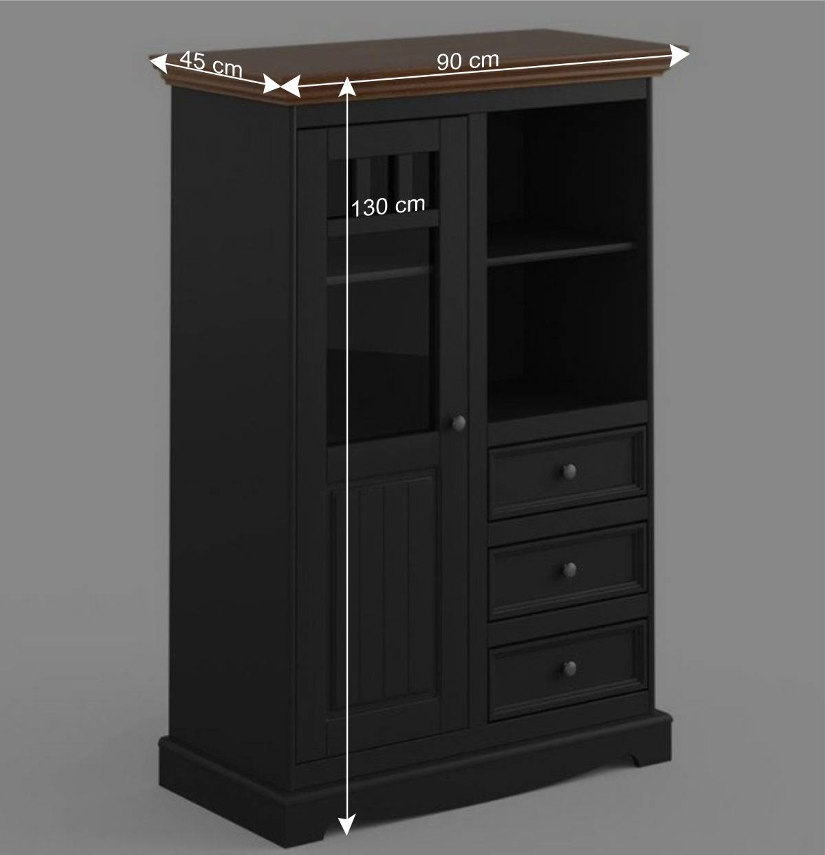 90x130x45 Landhaus Highboard in Grau & Eiche - Witenga