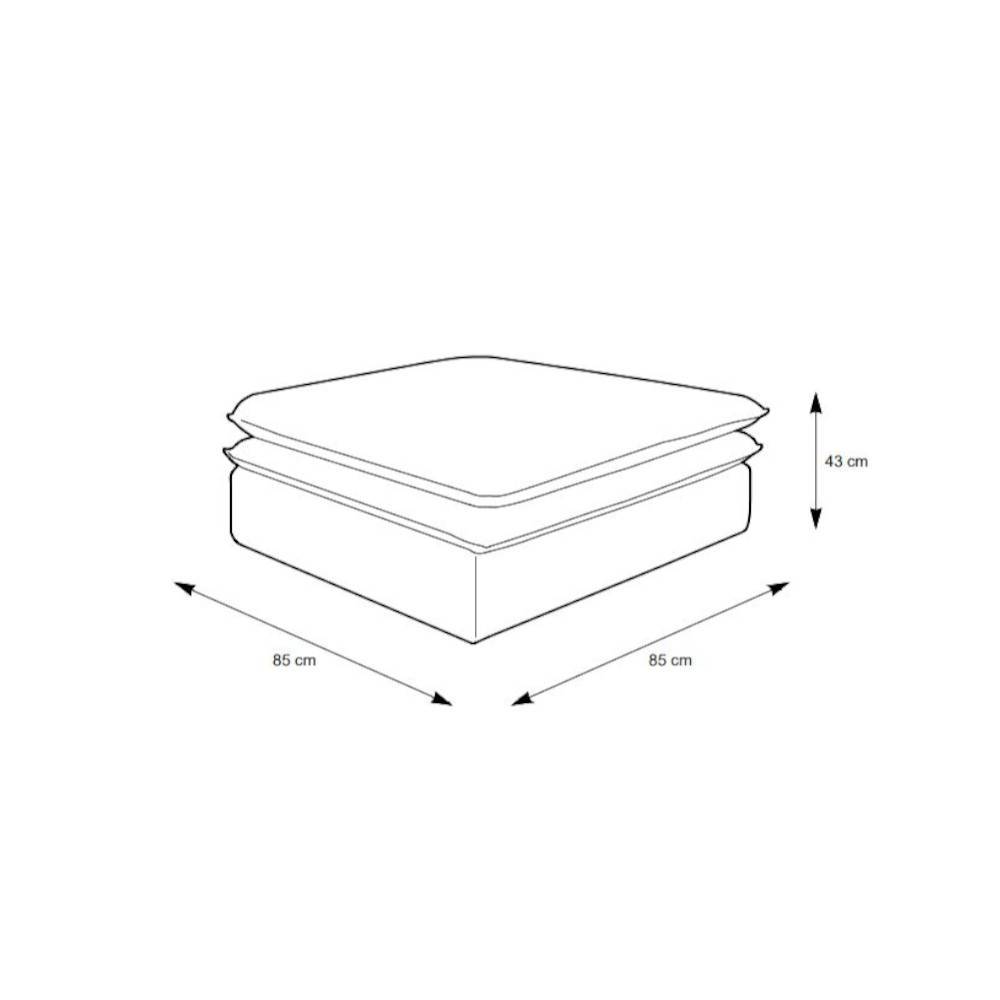 Abmessungen des beigen Cord Hockers, 85x85 cm Grundfläche und 43 cm Höhe – Jony