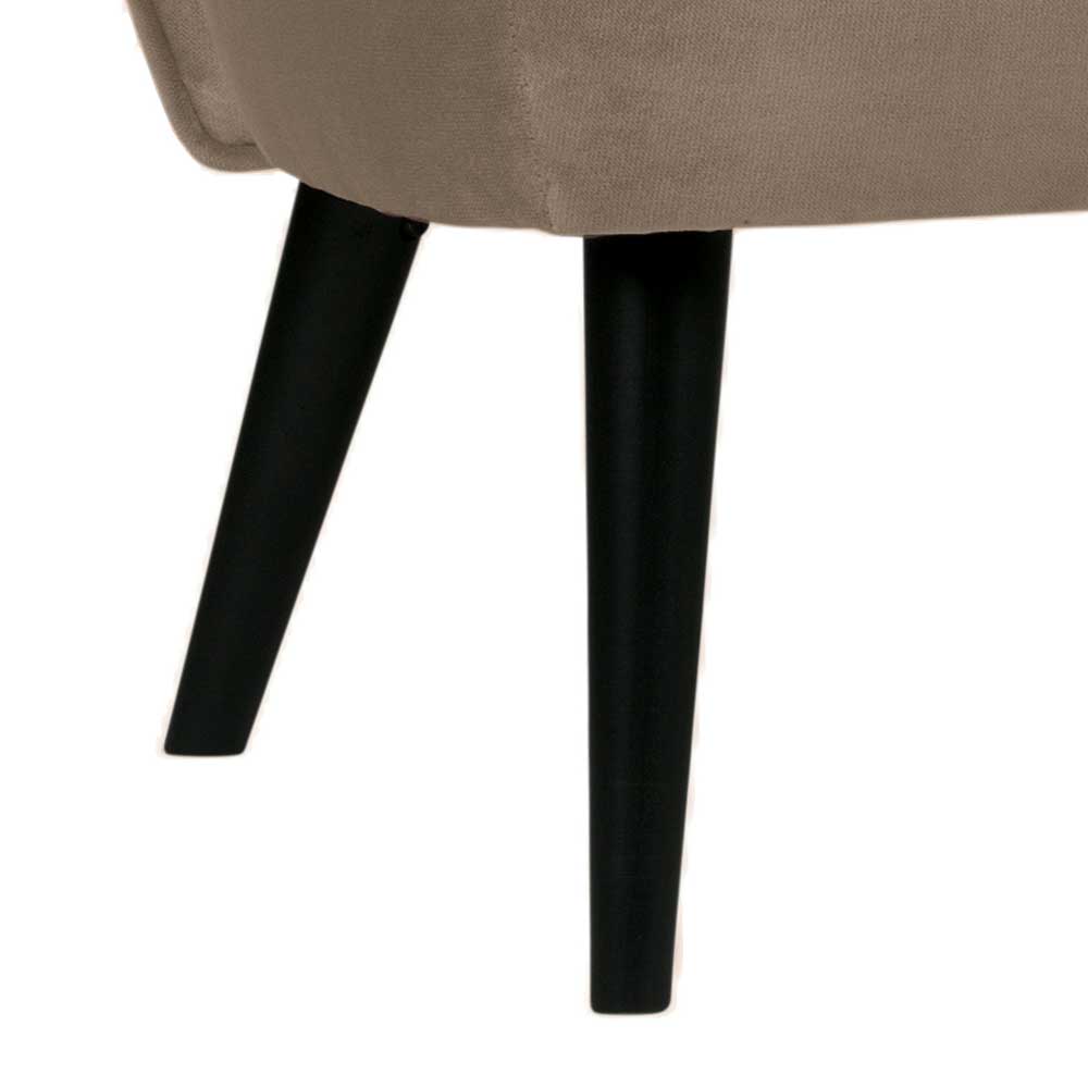 Konische schwarze Holzfüße der Retro Couch in Khaki Samtstoff – Griffina