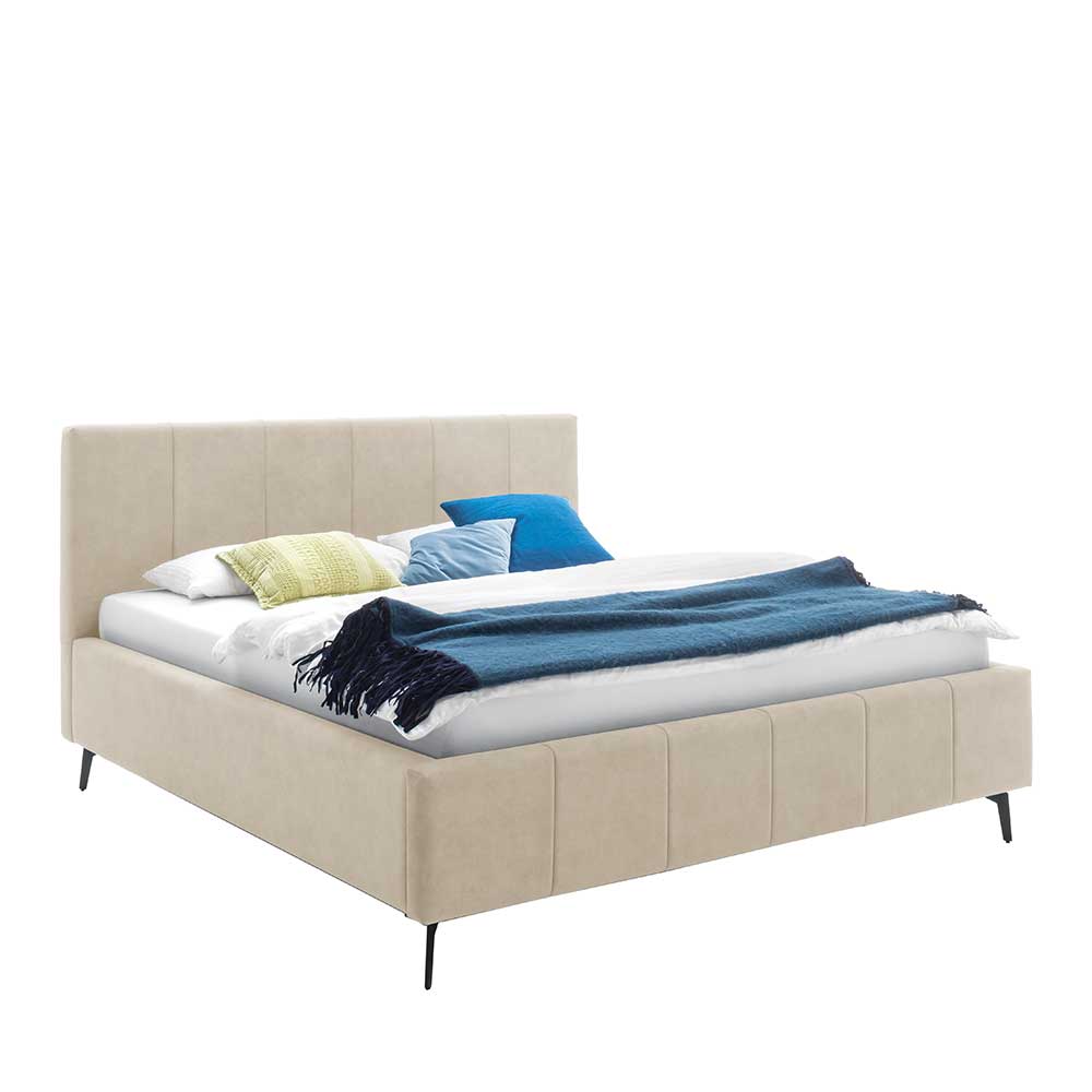 Gepolstertes Stauraumbett in Beige Velours - Emja
