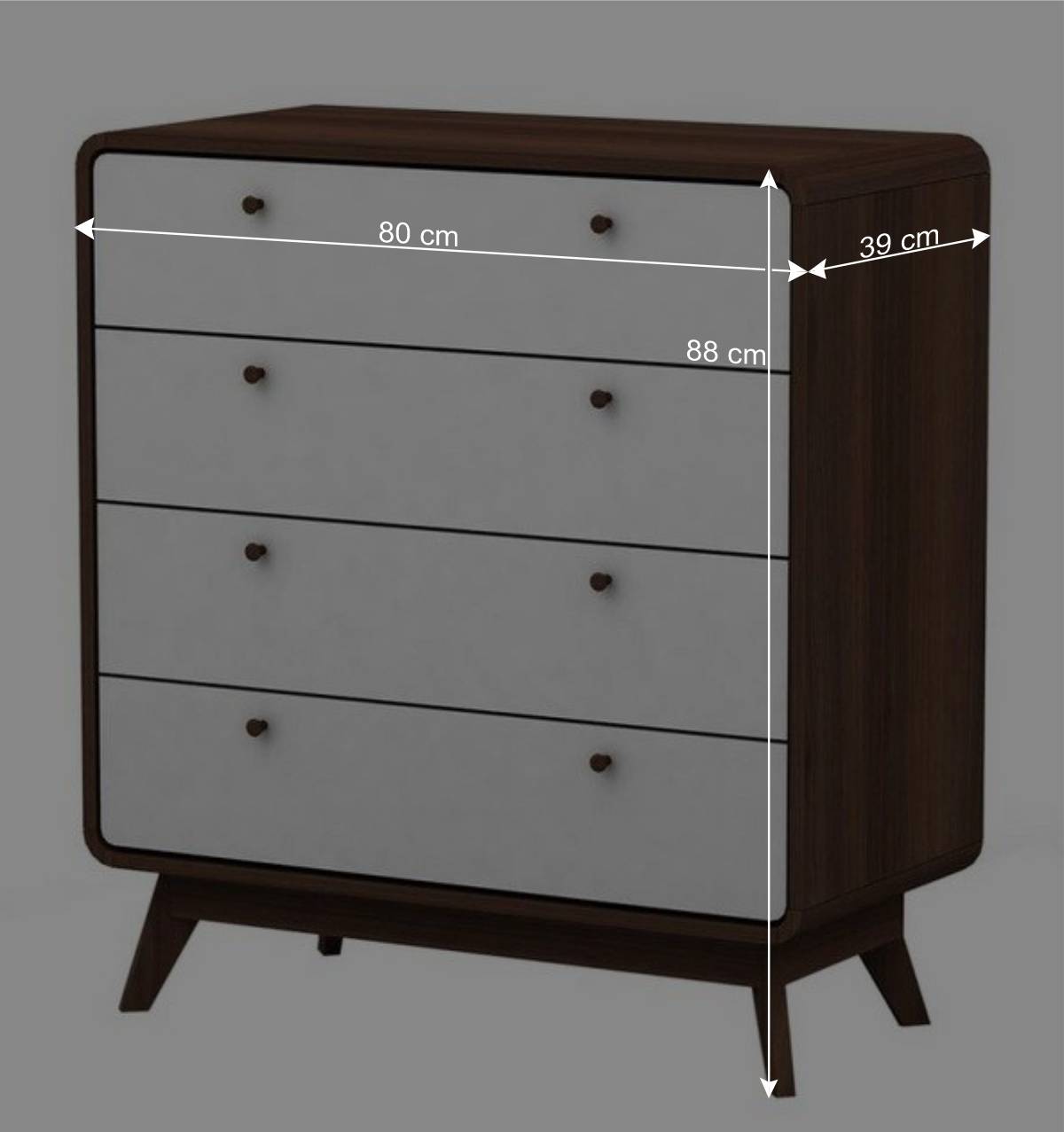 80x88x39 Design Kommode in Weiß & Walnuss - Devkan