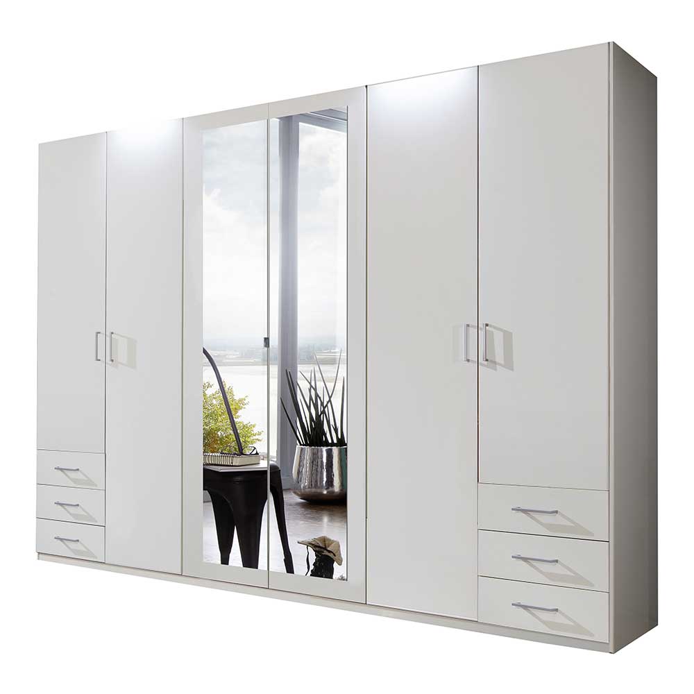 6-türiger Kleiderschrank in Weiß mit Spiegel - Furcia