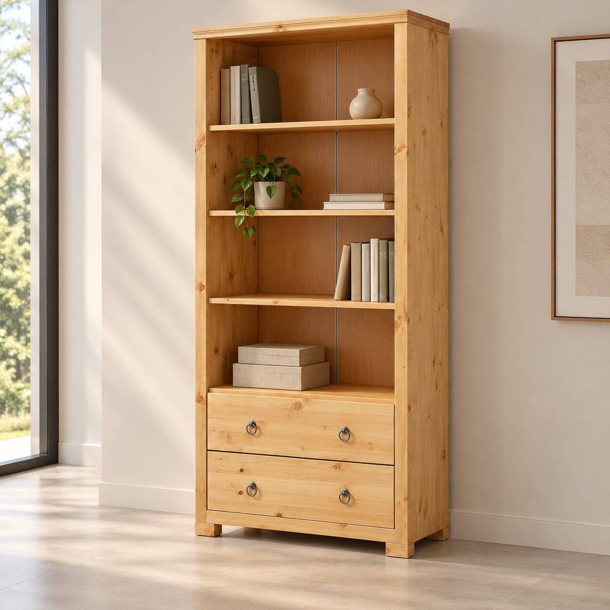 178cm hohes Kiefernholz Regal mit 4 Fächern - Vinidad