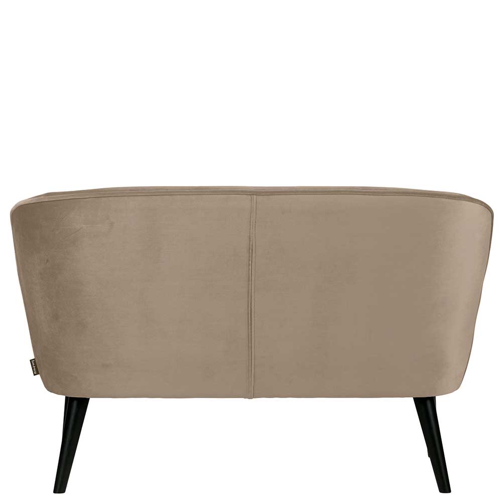 Rückansicht der Retro Couch in Khaki Samtstoff mit vertikaler Steppnaht – Griffina