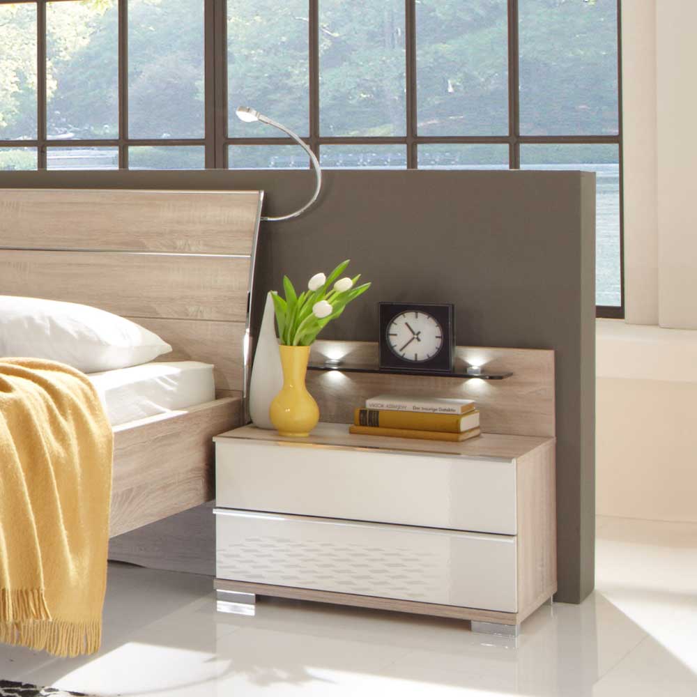 Schlafzimmer Komplettset Bosays in Weiß Eiche Sonoma (vierteilig)