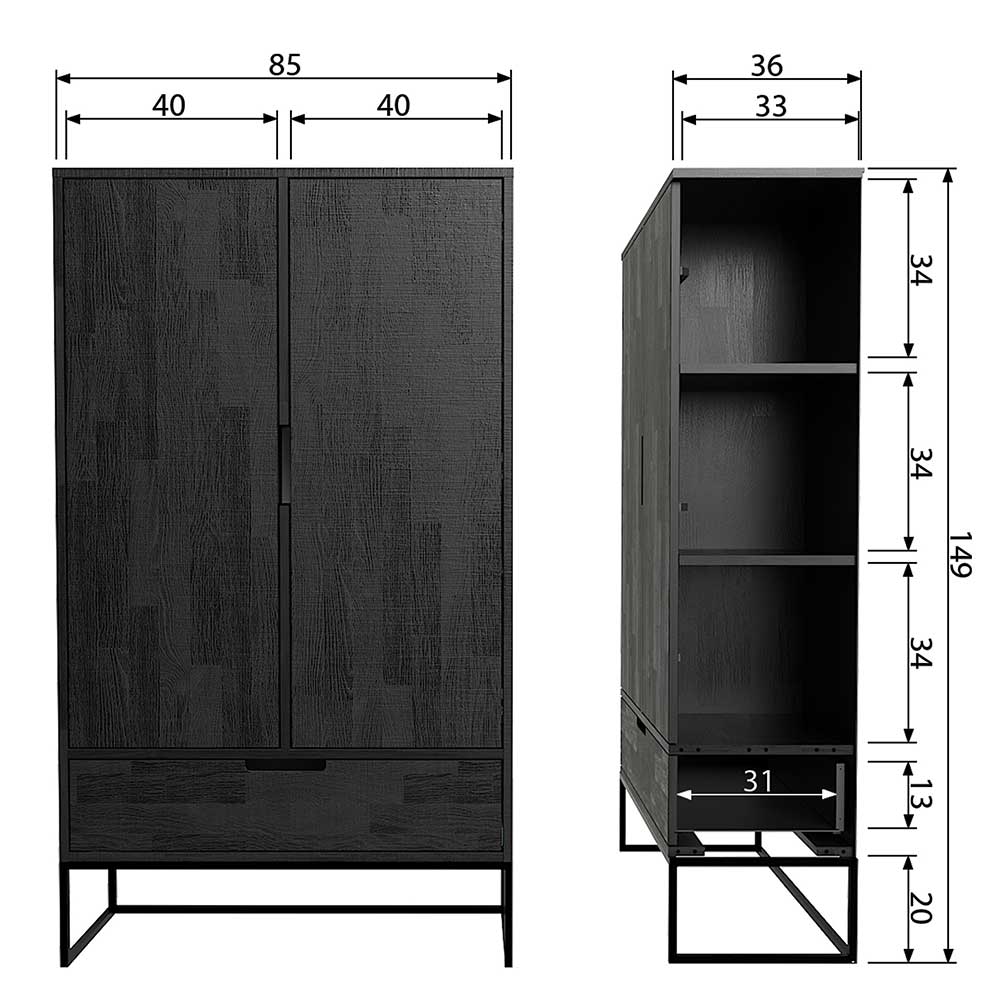 Schwarzer Schrank aus Holz & Metall - Almery