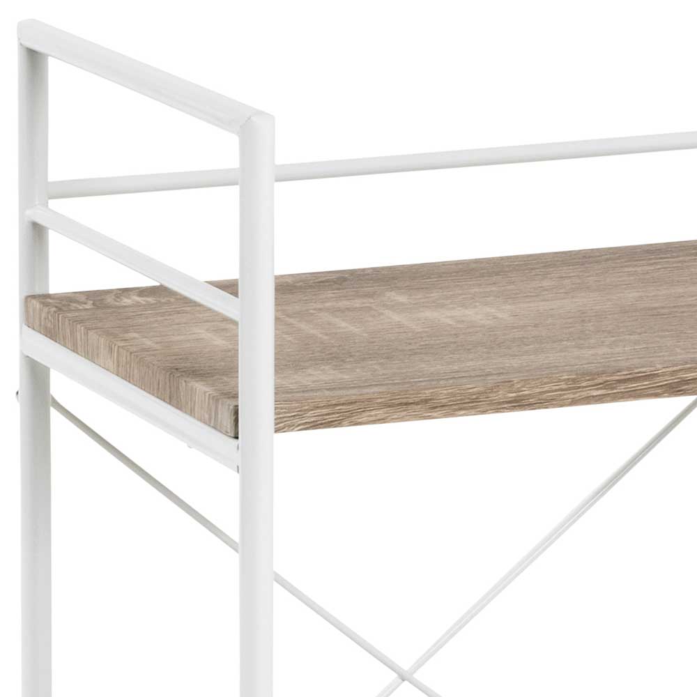 Regal Beistelltisch Sonoma-Eiche Holzoptik mit weißem Metallgestell und oberer Ablage – Quartia