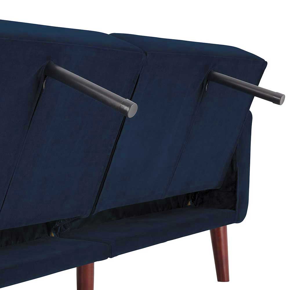 Ausklappbare Stützfüße für die Bettfunktion des blauen Samtsofas – Luzillo