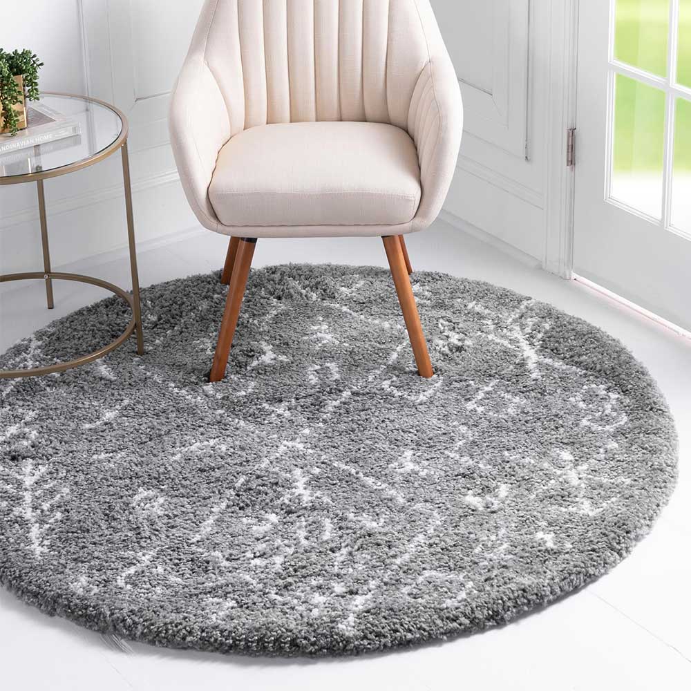 Weicher Hochflor Teppich in Grau und Creme - Vuturava
