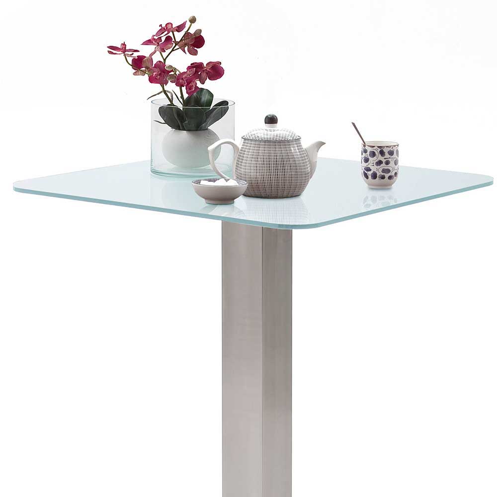 70x70cm Stehtisch mit Glasplatte in Weiß Fansas & Edelstahlfuß