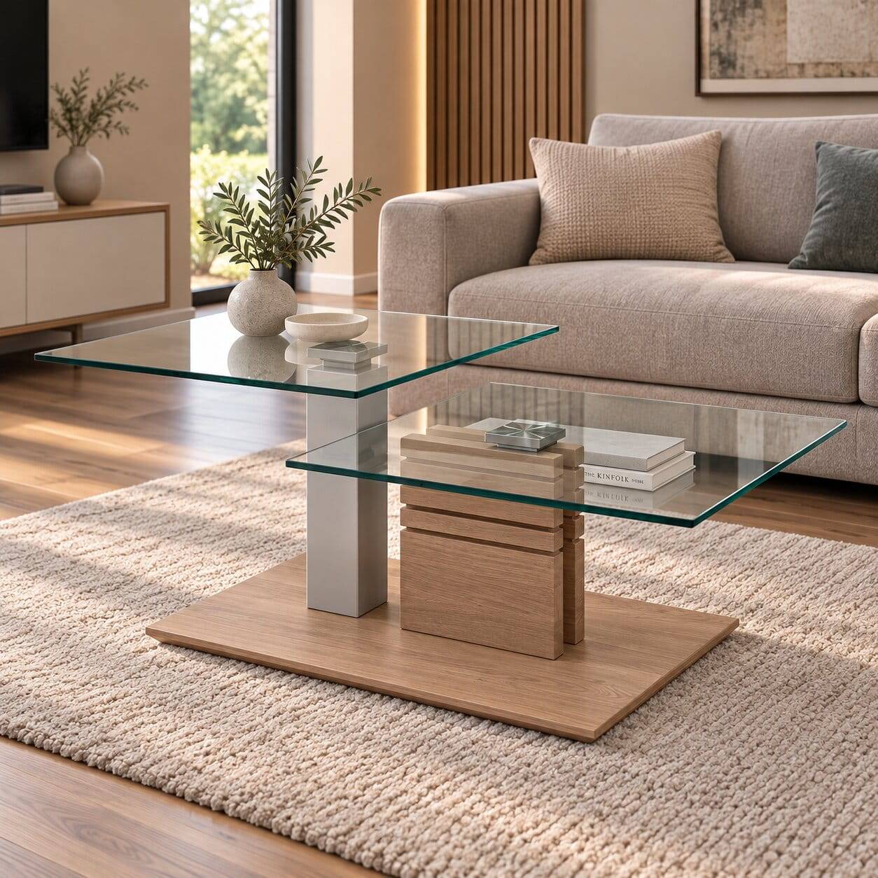 Couchtisch mit zwei Glasplatten modern - Olbiancas