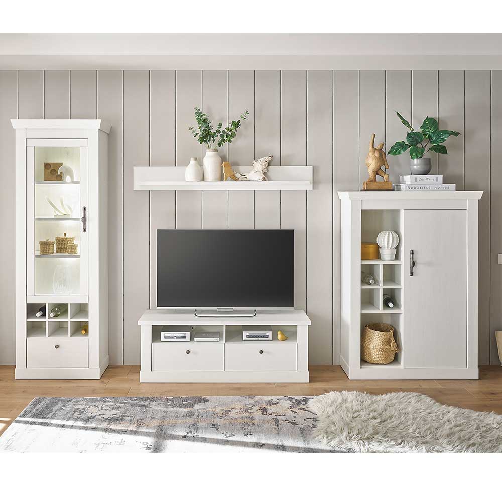 TV Anbauwand Set in weißer Holzoptik Pinie - Liancos (vierteilig)