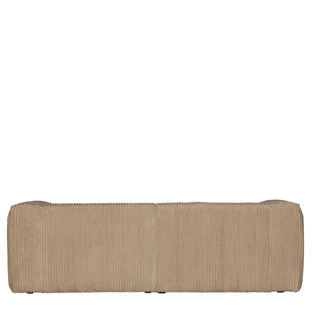 Rückansicht des beigefarbenen Cordsofas für das Wohnzimmer mit gerader Lehne – Loudes