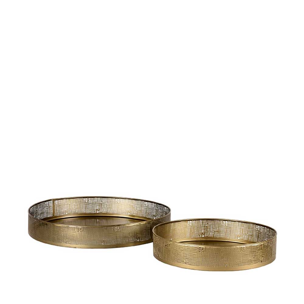 Elegantes rundes Tablett in Altgold-Optik mit feinem Lochmuster für stilvolle Akzente – Rigori