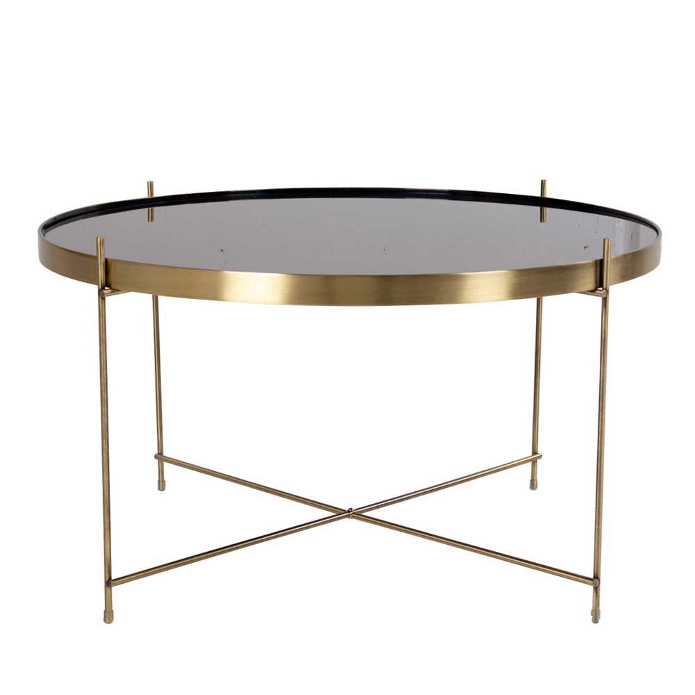 70cm runder Glas Couchtisch mit Stahl in Messing - Vally