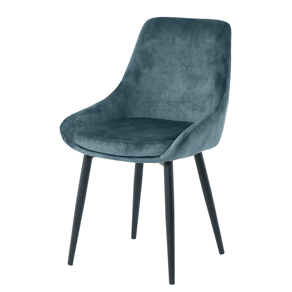 Blauer Polsterstuhl aus Samt - Ziviosca (2er Set)
